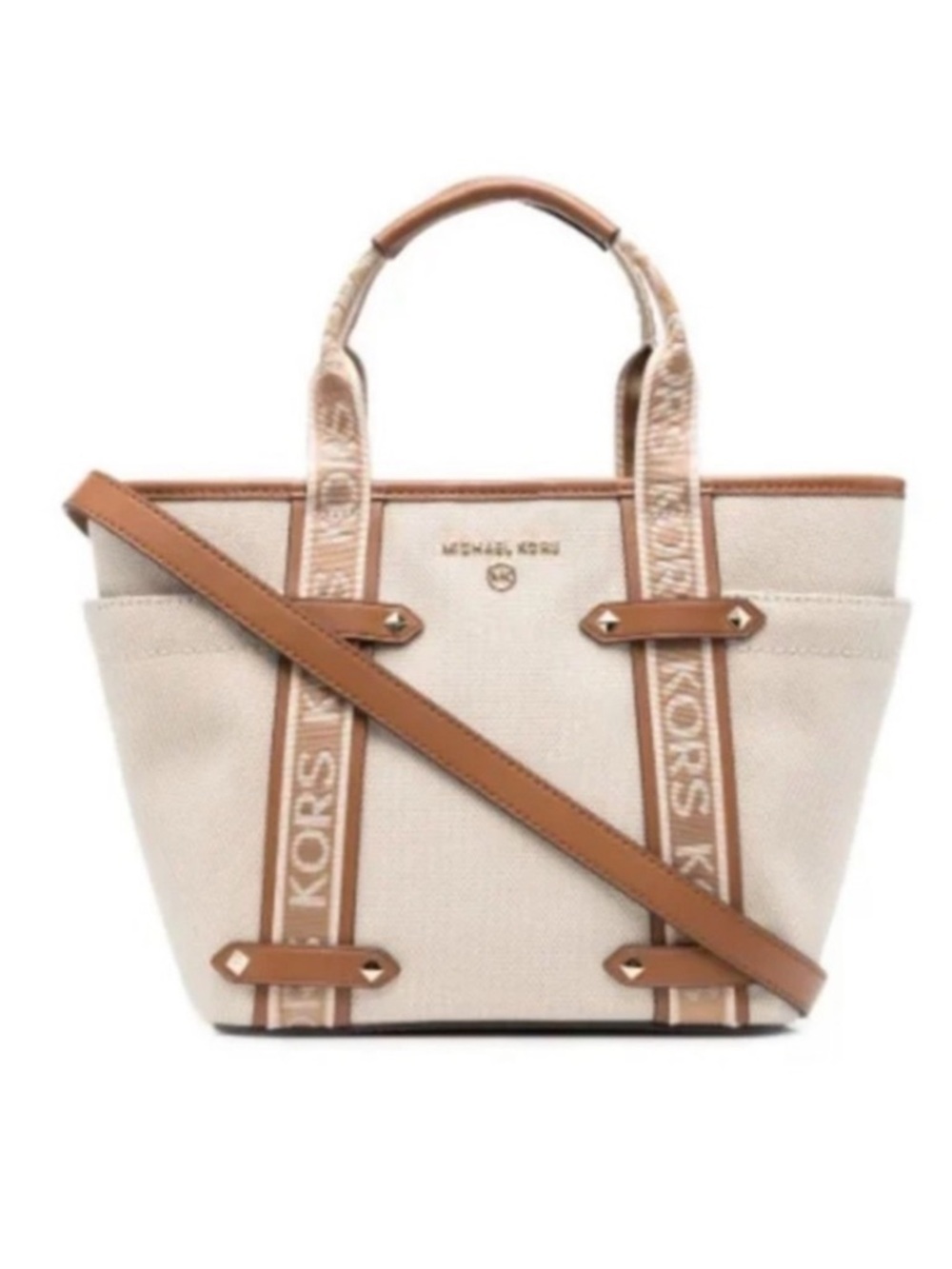MICHAEL KORS Maeve Small Canvas Open Tote Luggage Leather NWT $298
